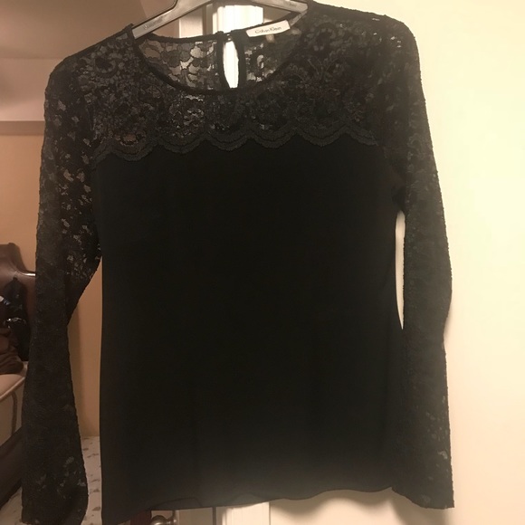 Calvin Klein black top with lace Size S - Picture 2 of 3